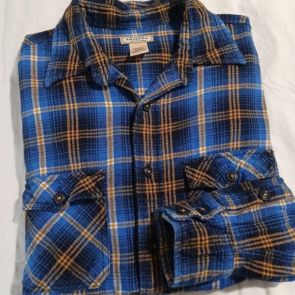 Arizona Small Blue Plaid Long-Sleeved Flannel Shirt 100% Cotton Two Pocket - Picture 6 of 12